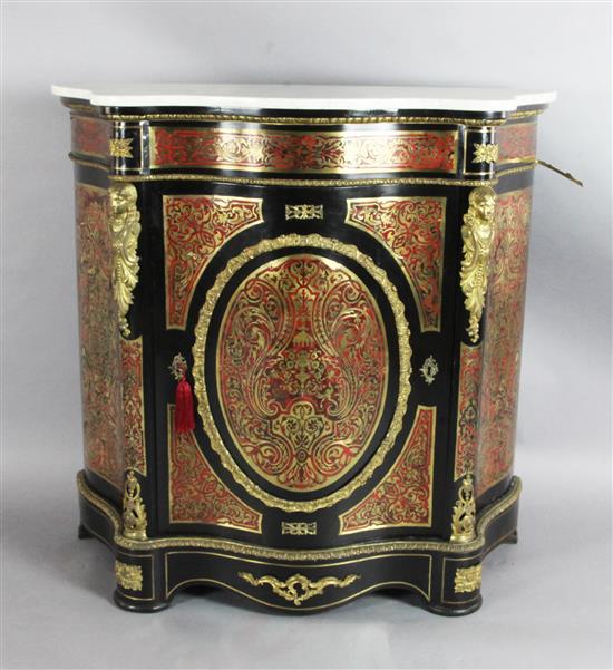 A 19th century French red boulle and ebonised serpentine pier cabinet, W.3ft 7in. D.1ft 6in. H.3ft 6in.